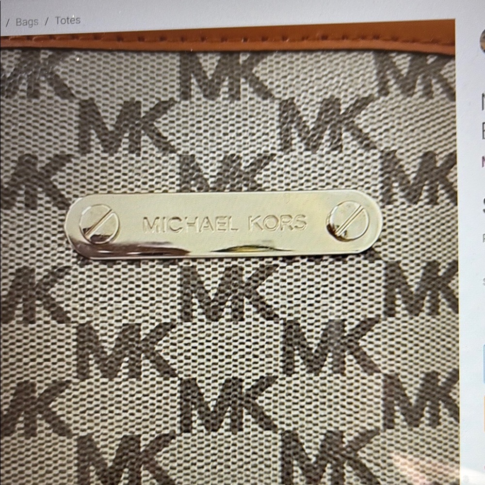 NWOT Michael Kors Shoulder Tote MK  Monogram Bag Purse Tan & Brown - Picture 3 of 8